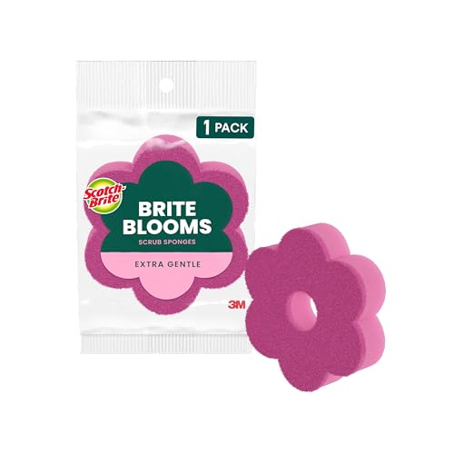 Image of Scotch-Brite Brite Blooms Extra Gentle Scrub Sponge, Dishwasher-Safe Kitchen Sponge for Cleaning Delicate Surfaces, Pink Spring Flower Dish Sponges Made with 100% Recycled Fibers