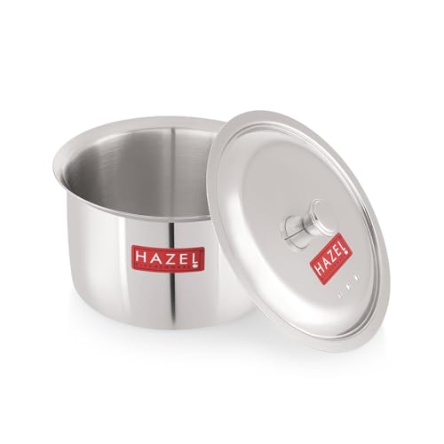 Image of HAZEL Stainless Steel Patila with Lid Cooking Vessel, 1100ml | Mirror Finish Cooking Pot | Durable Induction & Gas Compatible Bhagona /Tope for Boiling Milk, Tea, and Cooking | Silver