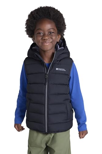 Mountain Warehouse Rocko Kinder-Steppweste mit Kapuze Schwarz Kinder 116 EU (5-6 Jahre)