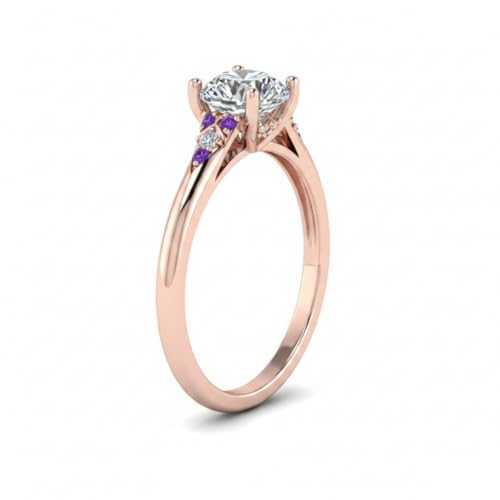 Image of Choose Your Gemstone Petite Dome Engagement Ring Rose Gold Plated Round Shape Petite Engagement Rings Everyday Jewelry Wedding Jewelry Handmade Gifts for Wife US Size 4 to 12