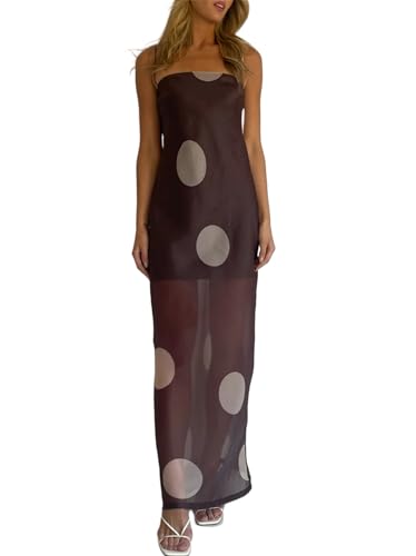 Image of Yuemengxuan Boho Maxi Dresses for Women Spaghetti Strap Flowy Smocked Long Dress Casual Summer Vacation Beach Maxi Dress