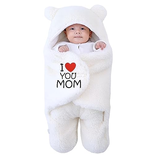 Image of Swissberry Baby Bedding Sets, Blankets Newborn Pack of Hooded Wrapper, Swaddler for Baby Boys and Girls, 0-6 Months, L 80 cm x B 80 cm, Pack of 2 pcs (White Polka & White Mom)