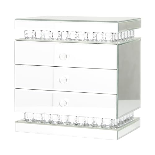 Deco 79 080991 Wooden Decorative Jewelry Box Mirrored 3 Drawers Jewelry Organizer With Crystal Embellishments cover