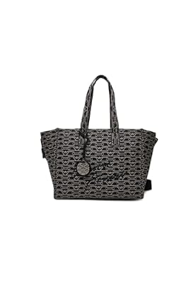 Emporio Armani Borsa Shopper in Canvas, Monogram Jacquard, 48 x 27,5 x 17 cm, Blu/Ecru