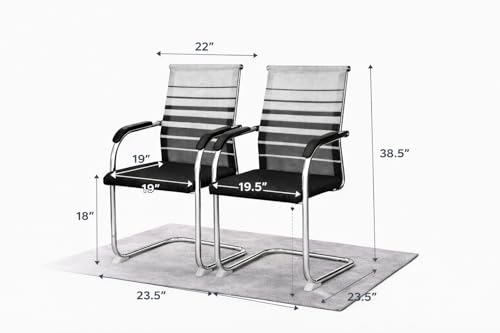 Image of TOBY Ergonomic Office Visitor Chair Set of 2 | Mesh Back Cantilever Chairs with Armrest | Metal Frame Waiting & Conference Chair for Office, Home & Reception (Grey /Black) (Need Insatllation)