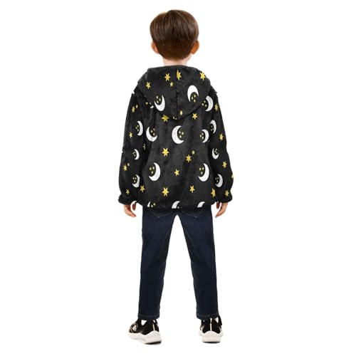 Black Background with Moon Stars Toddler Fleece Jacket Girl Boys Hooded Fleece Jacket Coat Warm Outwear Zip-up 3-10T4