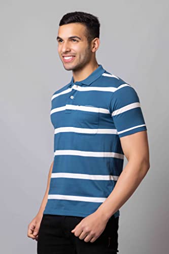 Image of PRORIDERS Half Sleeve Cotton Blend Fabric Collared Regular Fit Men's Polo Striper Tshirt with Pocket for Casual wear