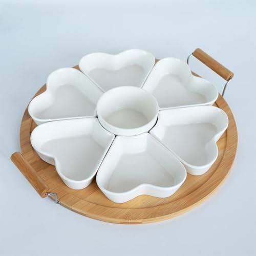 Taca do serwowania z pokrywką, obracana o 360° porcelanowa przekąska, podzielone naczynia, wszechstronne miski na przekąski na frytki, dipy i warzywa, 35,5 x 30 cm