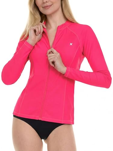 Image of Hurley Rash Guard for Women Full Zip, Zip Up Long Sleeve Swim Shirts for Women, Surfing Top UPF 50+ SPF Sun & UV Protection