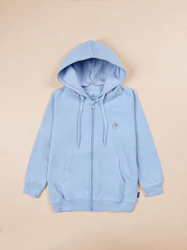Image of KiddoPanti Boys Solid Cotton Full Sleeve Zip-Up Front Open Hooded Sweatshirt