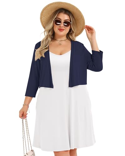Image of Plus Size Shrugs for Women 3 /4 Sleeve Cropped Cardigan Knit Sweaters Open Front Bolero 2026