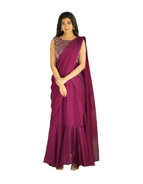 Womens Straight, Floor Length Ready To Wear Gown Saree Rangoli Silk Fabric On Embrodery Sequince Work Pink-image-20