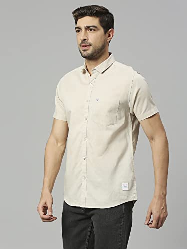 Image of Thomas Scott Men's | Solid | Half Sleeve | Slim Fit | Linen Blend | Spread Collar | Casual Shirt