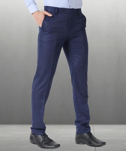 Image of MALENO Men's Slub Effect Solid Trouser | Classic Slim Fit Formal Trousers for Men | Slim Fit Trousers for Men