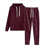 Womens Sweatsuits Lounge Hoodie Tracksuits Baggy Cozy Sweatpant Fall Winter Jogging Suit with Pockets Wine 2X