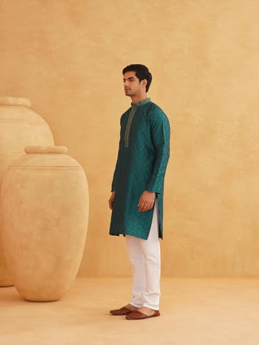 Image of SOJANYA Men's Silk Blend Kurta for Navratri | Paisley Print Regular Fit Ethnic Kurta for Festival & Puja