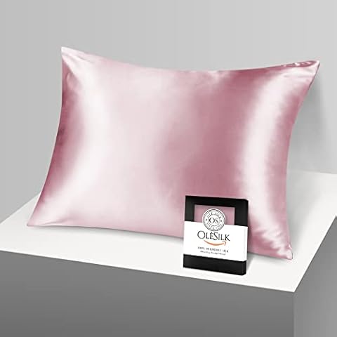 OLESILK 100% 19 Momme Silk Pillowcase for Hair and Skin, Natural Real Mulberry Silk Pillow Cover with Hidden Zipper and Gift Box, 1pc, Lotus, 50x75cm Cover
