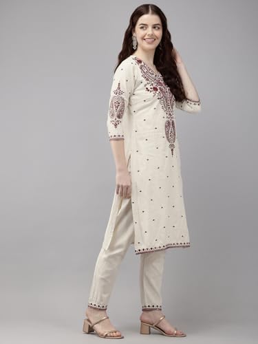 Image of Vedic Cotton Kurta Pant Set With Dupatta For Women Festival Wear | Printed Kurta Pant and Dupatta | Embroidered Straight Kurta Pant With Dupatta Set For Women