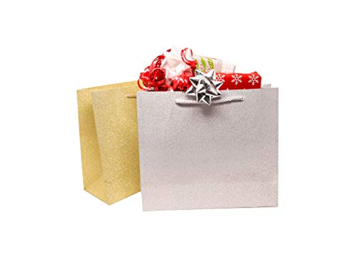 Haute Soiree - 4 Pack - Large Sized Luxurious High Quality Gift Bag Set with Rope Handles - Includes 2 Gold and 2 Silver Shimmering Sparkle Designs - Perfect for Wedding Favors, Birthday Parties - Thumbnail 3
