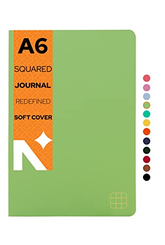 Image of NEORAH -A6 Checked Notebook (Square Ruling) SOFT COVEROrganiser REFILL | 110 GSM | 160 pages (Size 14.8 cm x 10.5 cm) Planner Journaling Writing Note Taking Diary,Travellers Journal - Light Green