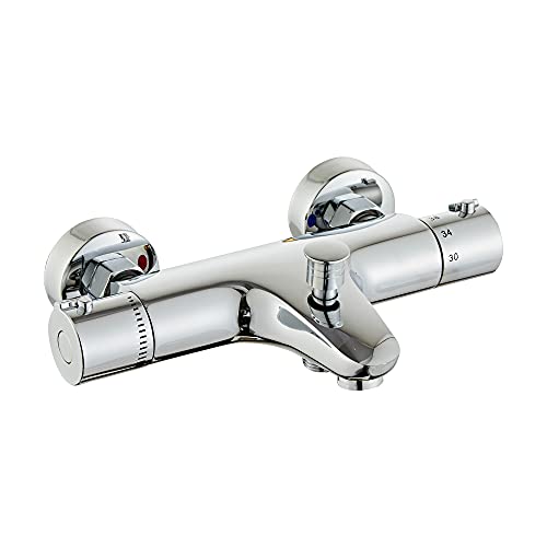 MORADO Mitigeur de douche thermostatique, Robinet de douche thermostatique, Barre de douche thermostatique pour système de douche de salle de bain, Laiton, Finition chromée, Fixation murale Cover