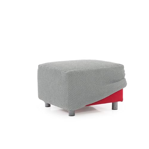 FAVERTI® Funda Puff Súper Elástica | Funda Reposapiés Cuadrado 40-60 cm | Modelo NOVELE | Gris Claro | Protector de Calidad Tejido Jacquard Tacto Algodón