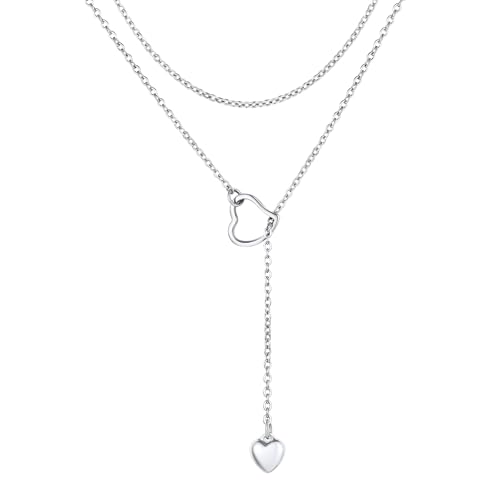 ChainsPro Halskette Damen Lariat Lange Halskette mit Anhänger Stab/Herz 73/80cm Y-Halskette Collier Edelstahl/18k vergoldet/schwarz Modeschmuck Accessoire für V-Ausschnitt Pullover Kleid
