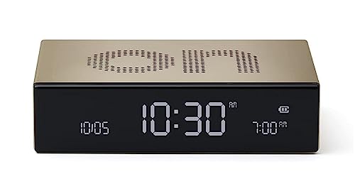 Lexon Flip Premium Digital Alarm Clock - Rechargeable Desk Clock With On/Off Faces - Snooze Function, Pure Va Lcd Display, Touch & Sound Sensor, Aluminum - Gold #TOP5