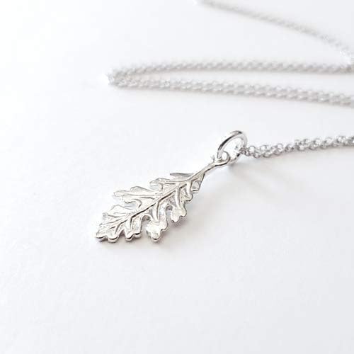 Sterling Silver Tiny Oak Leaf Charm Necklace, 18" - Image 4