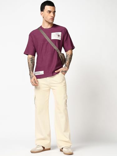 Image of Bewakoof Air 1.0 Men's Graphic Printed Oversized Fit Half Sleeve Round Neck Cotton Slub T-Shirt