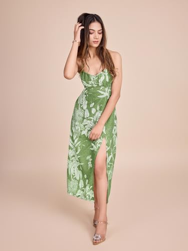 Image of Women Pure Cotton Printed A-Line Dress | Floral Summer Midi Dress | Casual Office Wear Lightweight Dress for Women (D207)