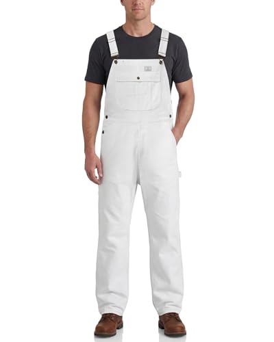 HISEA Overalls for Men, Denim Bib Painters Work Overall, Relaxed Fit White Jean Utility Midweight Workwear with Pockets