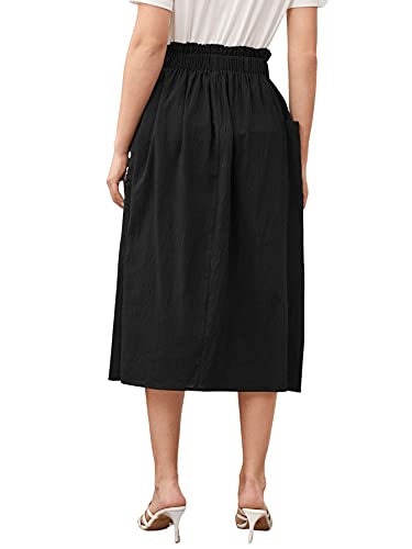 SweatyRocks Women's Casual Paper Bag Waist A Line Pleated Midi Skirt with Pockets2
