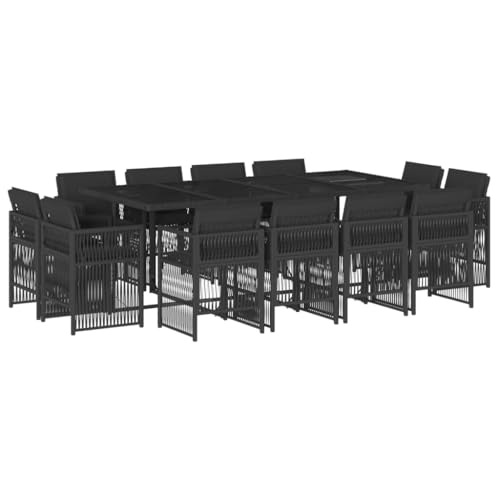vidaXL Garten Essgruppe 13-TLG., Gartenmöbel Set Tisch mit 12 Stühle, Gartengarnitur mit Kissen, Sitzgruppe Essgarnitur Terrasse, Schwarz Poly Rattan vidaXL Garten Essgruppe 13-TLG., Gartenmöbel Set Tisch mit 12 Stühle, Gartengarnitur mit Kissen, Sitzgruppe Essgarnitur Terrasse, Schwarz Poly Rattan