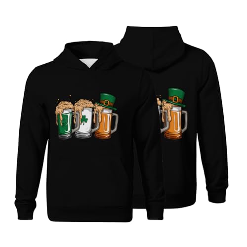 Kids Retro Irish Beer Ireland Flag St Patricks Day Boys Girls Lightweight Kangaroo Pocket Hoodies