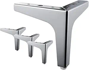 Wooden Furniture City Pack of 4pcs Metal Leg Modern Design for Sofa Couch Ottoman | Set of 4 (4 INCH, Chrome)