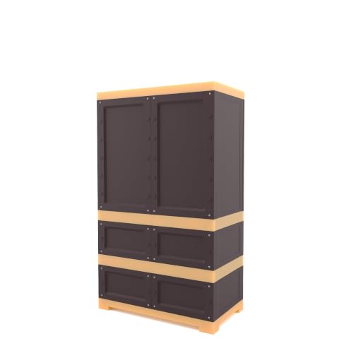 Image of Nilkamal Freedom FMDR2BE Plastic Wardrobe for Storage |3-Year Warranty|Clothes Cupboard with Shelves & Utility Drawers|Almirah for Home, Living Room, Bed Room|Adults & Kids|Weather Brown /Biscuit