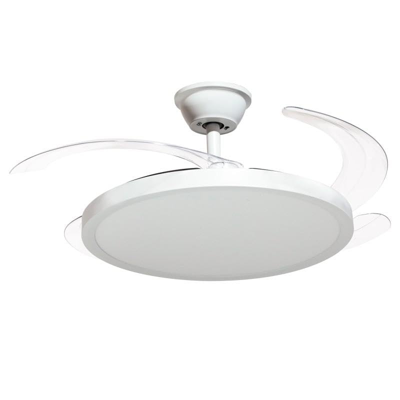 DRW Ventilador de techo con luz y 3 aspas retractiles de metal y acrilico en blanco harmony 53x106x106 cm
