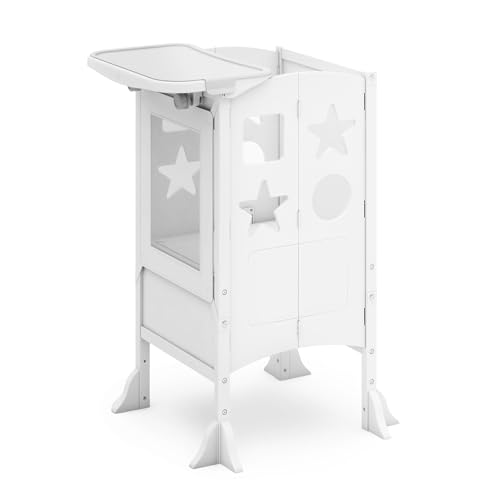 Guidecraft-Kitchen-Helper-Toddler-Tower-and-Mealtime-and-Play-Tray-Bundle-Classic-White-Folding-Adjustable-Step-Stool-with-Keepers-Non-Slip-Mat-and-Easy-to-Clean-Detachable-Tray-Table Guidecraft Kitchen Helper Toddler Tower and Mealtime and Play Tray Bundle Classic White Folding Adjustable Step Stool with Keepers Non Slip Mat and Easy to Clean Detachable Tray Table