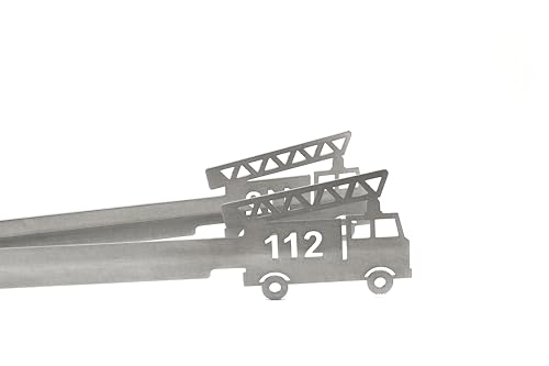 Grill-Zangen.de Grillzange Motiv Feuerwehr, spülmaschinengeeignet, Geschenkidee, Männergeschenk, 1 Stück, Edelstahl, 310mm, Silber