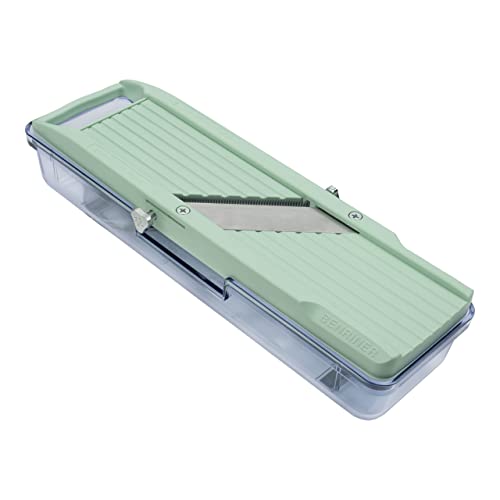 Benriner BN-3GR Japanese Handheld Mandolin Slicer with Three Interchangeable Stainless-Steel Blades-Ivory, Vegetable Fruit Cutter Peeler, Stainless Steel, Green, Catch Tray - Image 2