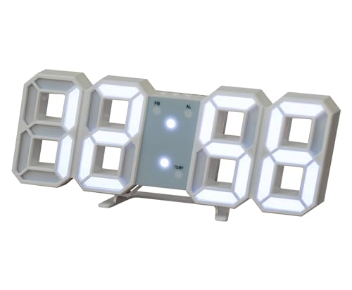 デジタル時計 置き時計 壁掛け 説明書付き LED 3D 置き型 目覚まし 光る 時計 インテリア 卓上 おしゃれ リビング ゲーミング 机 アラーム 目覚まし時計 LED時計 プレゼント (ホワイト×ホワイト)