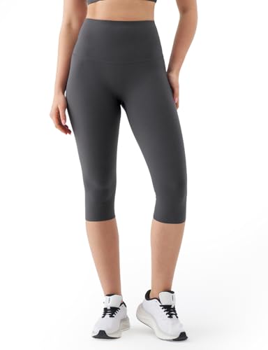 K-Swiss Capri Leggings for Women - No Front Seam 16 Soft Stretchy High Waist Gray L