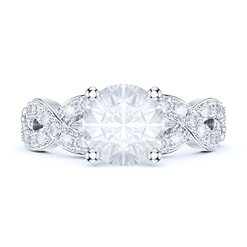 Sterling Silver Fancy Split Intersecting Infinity 1.5CT Simulated Round Diamond or Moissanite Promise Engagement Ring2