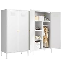 2 Door Metal Wardrobe Cabinet with Hanging Rod and 2 Freely Adjustable Shelves,Storage Cabinet,Kids Tall Metal Armoire Closet for Kids Bedroom, Laundry Room,Home Bedroom (Storage wardrobe, white)