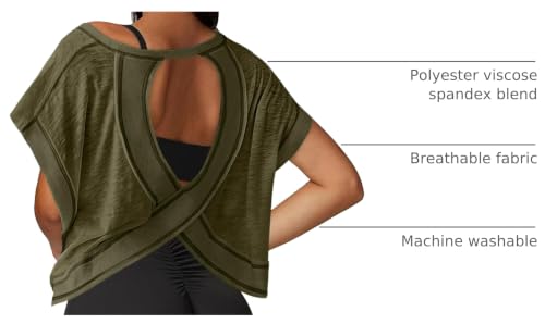 Image of UNIANKIYA Open Back Workout Tops for Women Loose Fit Athletic Crop Tee Short Sleeve Gym Running Yoga Shirt