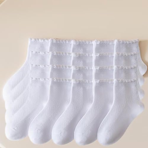 Girls Socks 10 Pairs Ankle Socks Preppy Cute White Breathable Cotton Warm Sock Comfy Ruffle Laced Dress Uniform Sock2