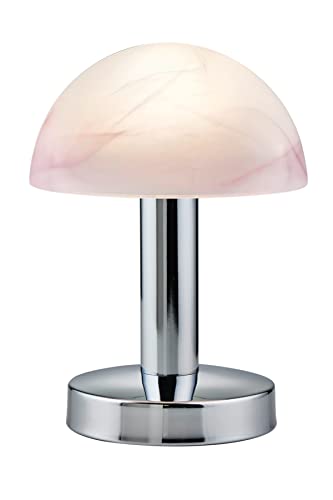 Trio Leuchten LED Tischleuchte Fynn II 599110106, Metall Chrom, Glas alabasterfarbig purple, inkl. 1x E14 4.9 Watt LED, Touch-Me-Funktion (4-fach schaltbar, 3 Helligkeitsstufen), Höhe 21cm