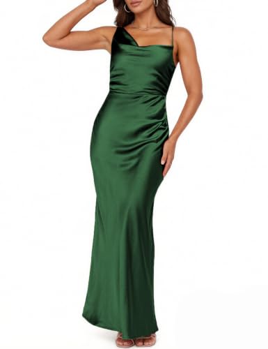 Image of Formal Satin Silk Spaghetti Strap Maxi Dresses for Women Wedding Guest