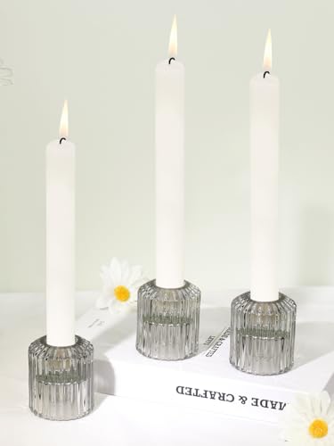 CHOCSTAY Reversible Gray Glass Candle Holder Set...